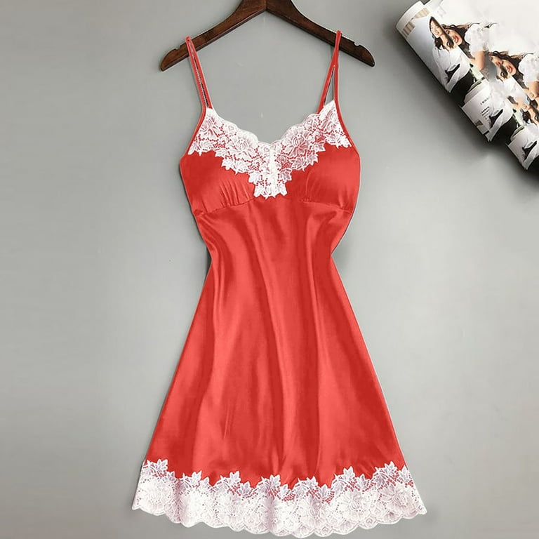 MQLKF Satin Sleepwear Women Ladies Nightwear Nightdress Sexy Lingerie with Pads Sexy Fashionable Breathable Women Nightgown Walmart