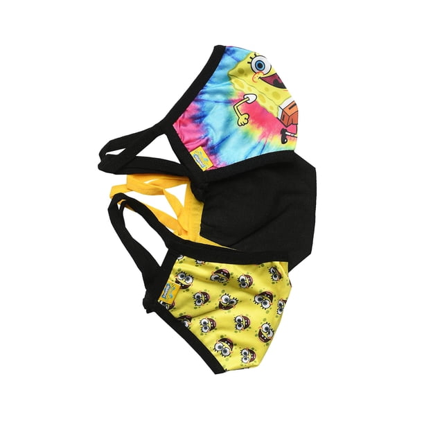 Spongebob Squarepants Kids 3 Pack Reusable Face Masks Tie-Dye Faces ...