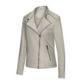 thumbnail image 2 of IROINNID Women's Faux Leather Jacket Reduced Long Sleeve Notch Lapel Casual Biker Zipper Closure Jacket,White, 2 of 5