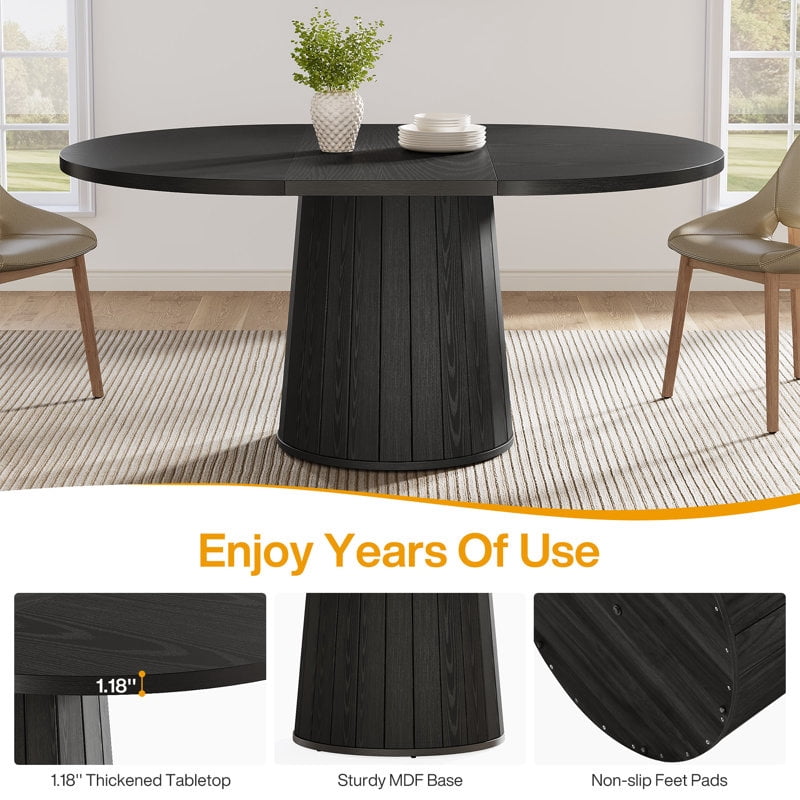 Tribesigns 55.11-Inch Oval Wood Dining Table with Cylindrical Pedestal for Dining Room (Black)