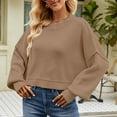 thumbnail image 2 of ShomPort Women Cropped Knitted Tops Long Sleeve Crewneck Cute Sweater Casual Solid Color Pullover Knitwear, 2 of 9