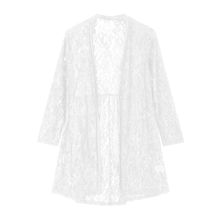 Cavosen Womens Long Duster Cardigans White Summer Lace Long Sleeve