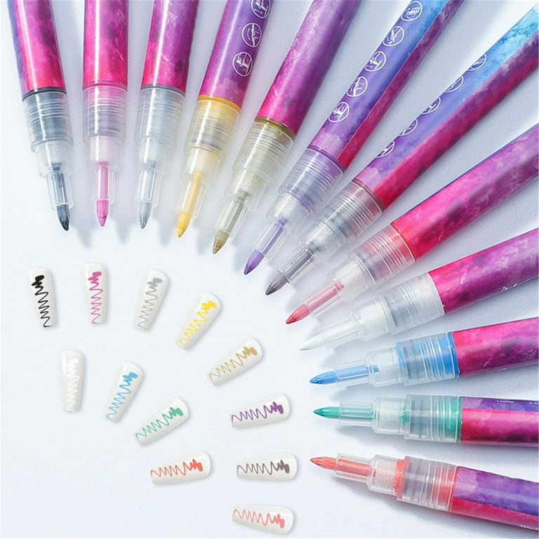 12 Color 3D Nail Art Pens Set, Kalolary Nail Point Graffiti Dotting Pen  Drawing Painting Liner Brush for DIY Nail Art Beauty Adorn Manicure Tools(B)