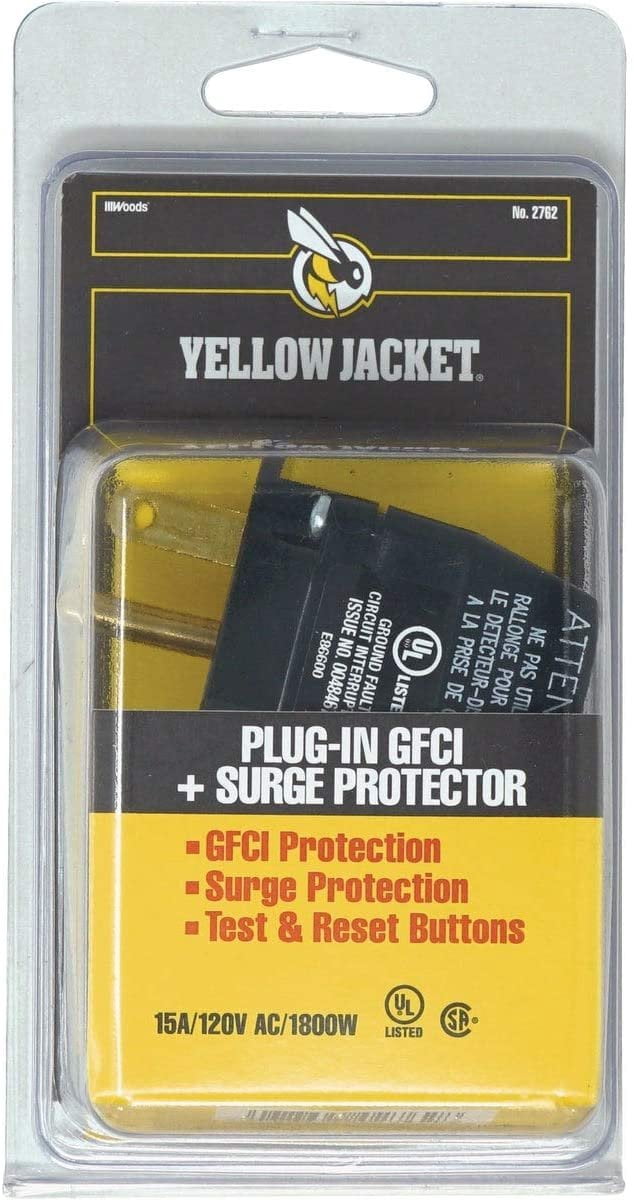 Yellow Jacket Surge Protector 1 Outlet - Circuit Breaker - Black/Yellow — Indoor & Outdoor Use, NEC-Compliant