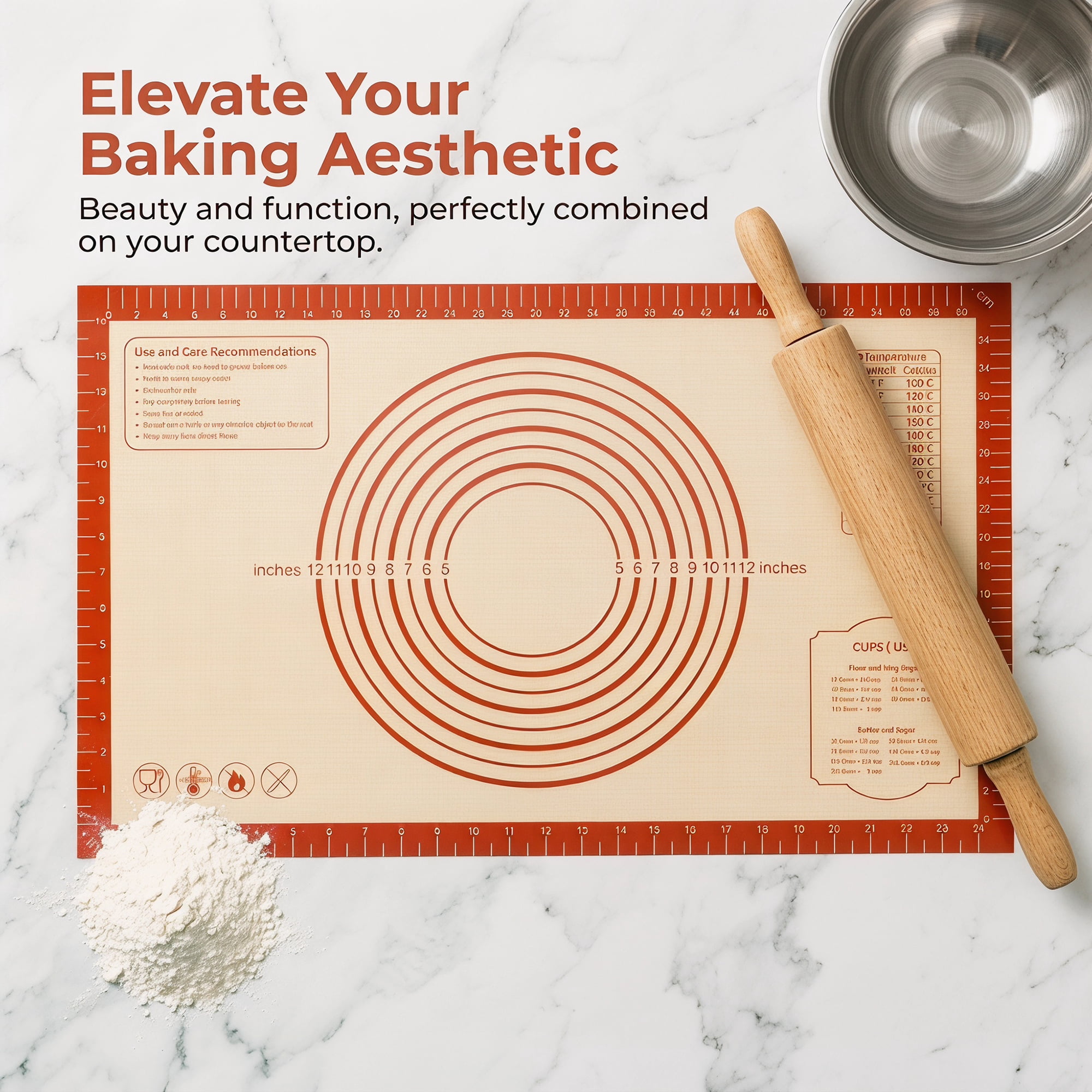 Unique Bargains Silicone Pastry Non Stick Baking Mat with Measurements Red 16"x26"