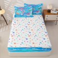 thumbnail image 4 of Castle Fairy Cute Cartoon Summer Surf Girl Zipper Twin Comforter Sets with Fitted Sheet and 2 Pillowcases,Shark Palm Bubble Kids Beach Art Zipper Bedding Set,Bright Cyan,Reversible,4-Piece, 4 of 6