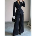 thumbnail image 5 of Women'S Long Sleeve Blazer and Straight Leg Pants Two Piece Set Elegant Office Formal Suit Outfit Navy Blue M, 5 of 7