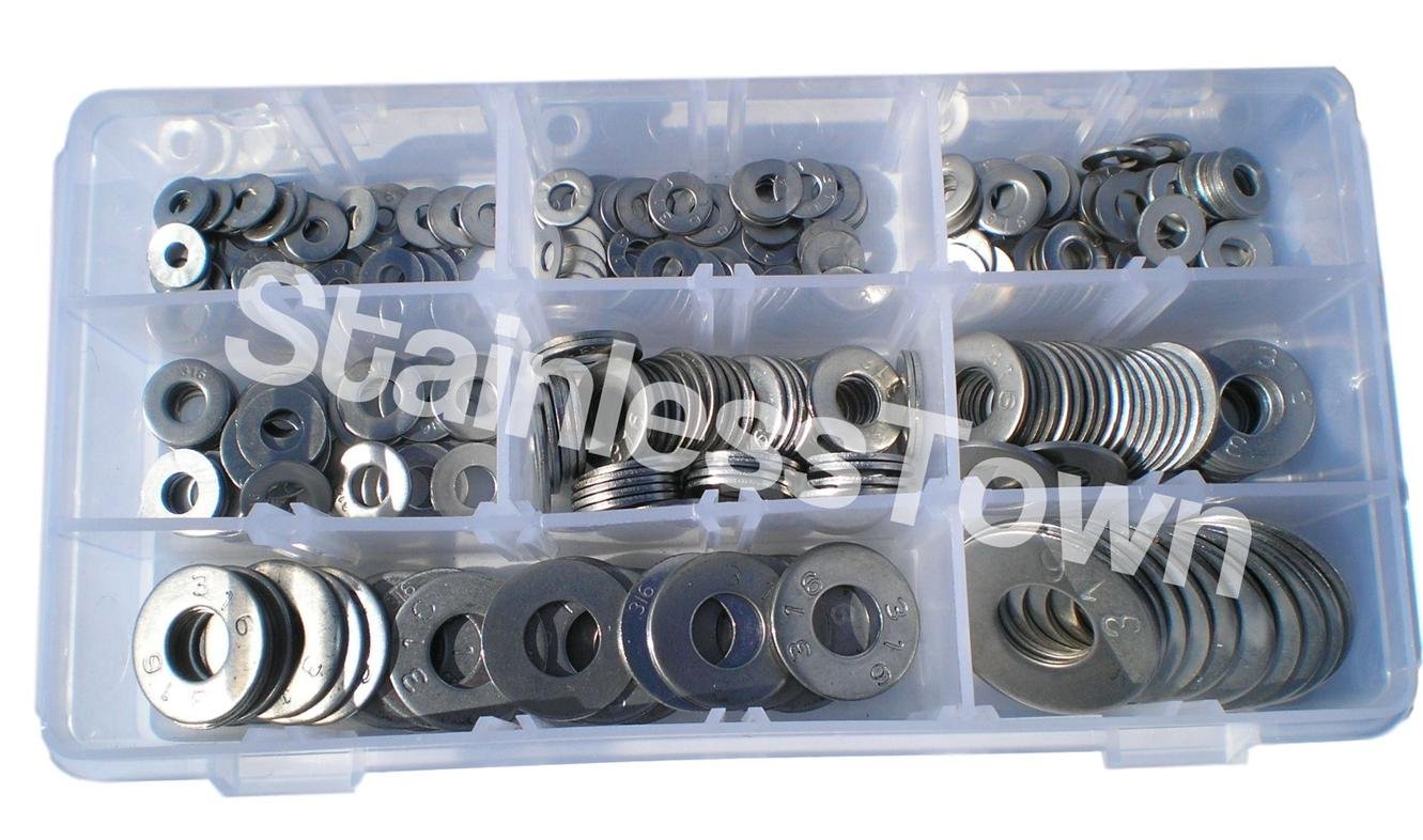 StainlessTown Flat Washer Kit Asst Type 316 Marine Grade Stainless Steel