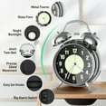 thumbnail image 4 of Super Loud Alarm Clock for Heavy Sleepers, 4 inches Twin Bell Alarm Clock with Backlight, Silent Non-Ticking & Luminous dial, Digital Alarm Clocks for Kids, Adults, Bedrooms, Silver, 4 of 7