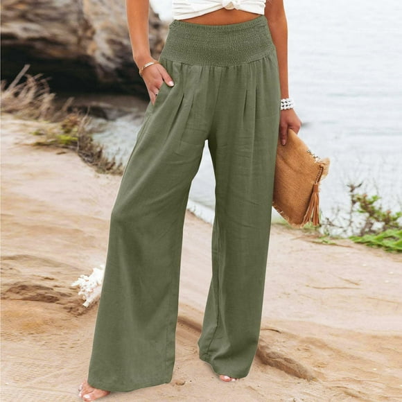 zanvin Linen Pants pour Femme Pantalon d'Été Large à Taille Haute Casual Bouffant Cargo Lounge Pantalon avec Poches Dégagement