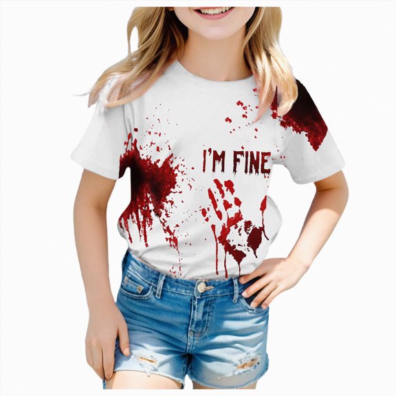 CAUYDY Toddler Boys Girls Halloween Shirt Skeleton Ghost T-Shirts Boo Tees Spooky Tops Short Sleeve(Brick Red,8-9 Y)