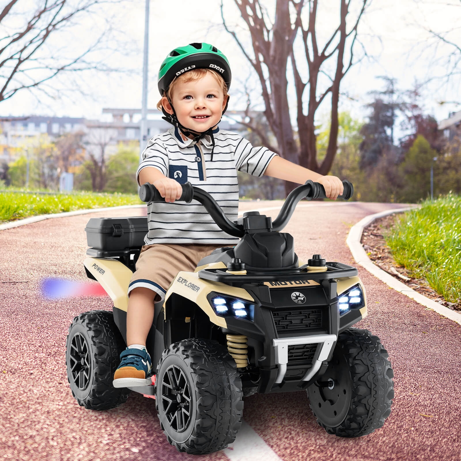 Infans 6V Kids Ride On ATV w/ Music & Spray Function USB Port Storage Box Toy Car