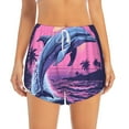 thumbnail image 2 of Yiaed Hawaiian Beach Dolphin Print Women's Running Shorts with Liner 3 Zipper Pockets Elastic Workout Athletic Gym Yoga Shorts-X-Large, 2 of 7