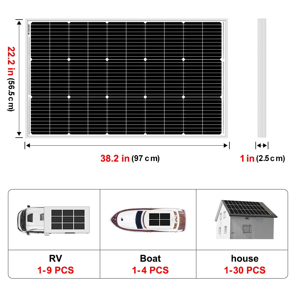 DOKIO 100W 18V Monocrystalline Solar Panel for 12V Battery Charging, 9BB Glass Module with Aluminum Frame, MC4 Connector, Pre-Drilled Holes for Rooftop, RV, Boat, Off-Grid Power