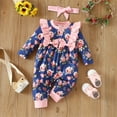thumbnail image 3 of MHZLDYZ Clearance Outfits for Girls 10-12 Infant Newborn Baby Girls Long Sleeve Floral Print Patchwork Bowknot Romper Jumpsuit With Headbands Outfits Set 2Pcs Outfits for Girls (Blue,9M), 3 of 6