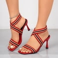 thumbnail image 2 of SACFOF Women's Square Open Toe Strappy Heeled Sandals Elastic Ankle Wrap Stripe Dress Shoes for Party Wedding Evening, 2 of 6
