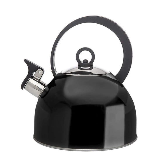 Godinger Studio Hot Water Tea Kettle, Stainless Steel Tea Pot with Whistle, Stovetop Teakettle - 2.5L, Black