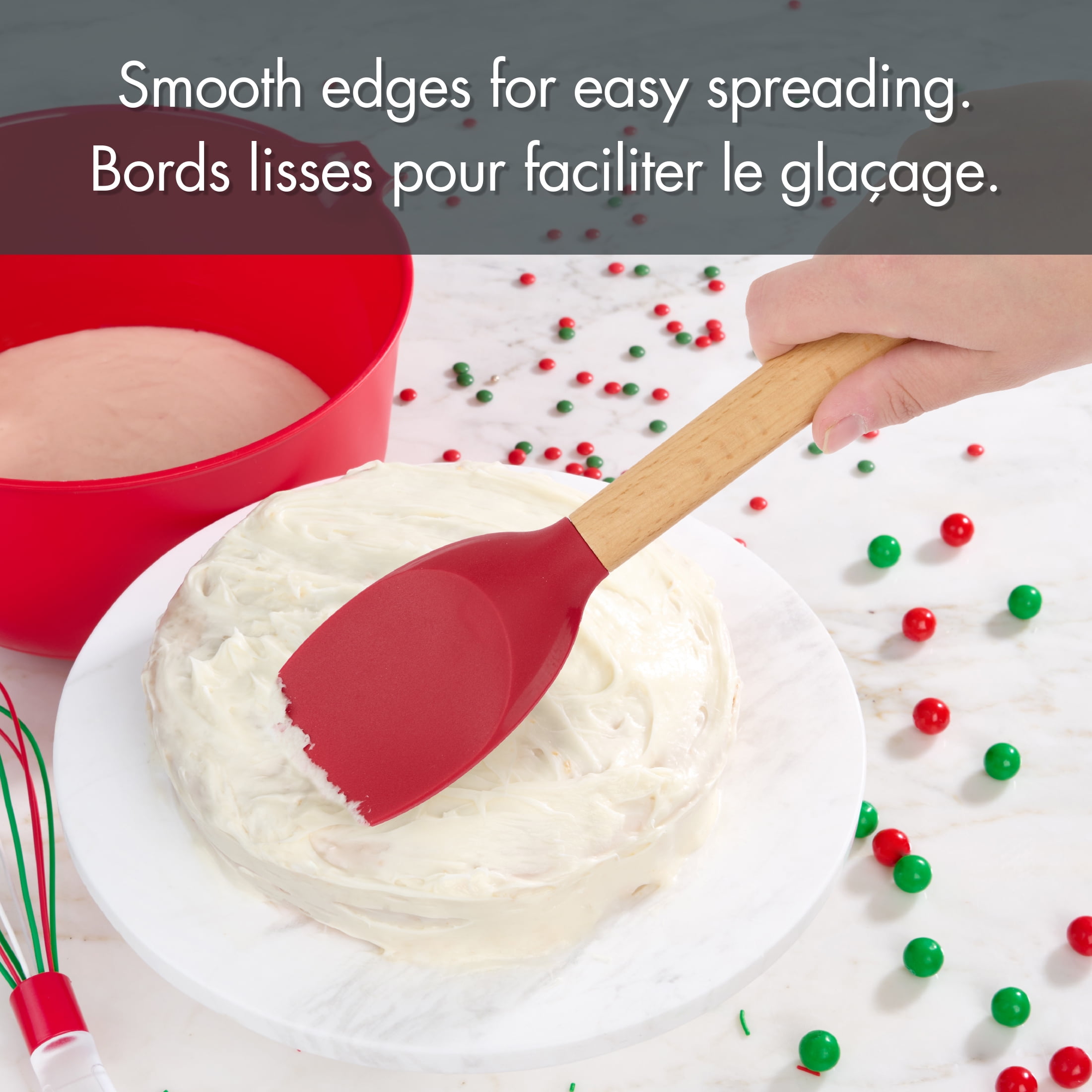 Holiday Time Silicone & Beechwood Spoonula Spatula, Red