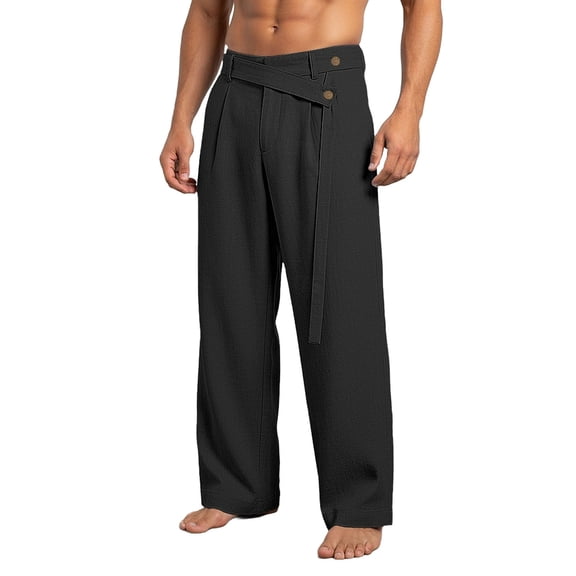 BVnarty Men's High Waisted Wide Leg Dress Pants with Belt Pleated Relaxed Fit Chino Trousers for Business Meetings Short Trips Black M