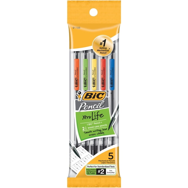 Lápices mecánicos BIC Xtra-Smooth con gomas de borrar de 0,7 mm, paquete de 5