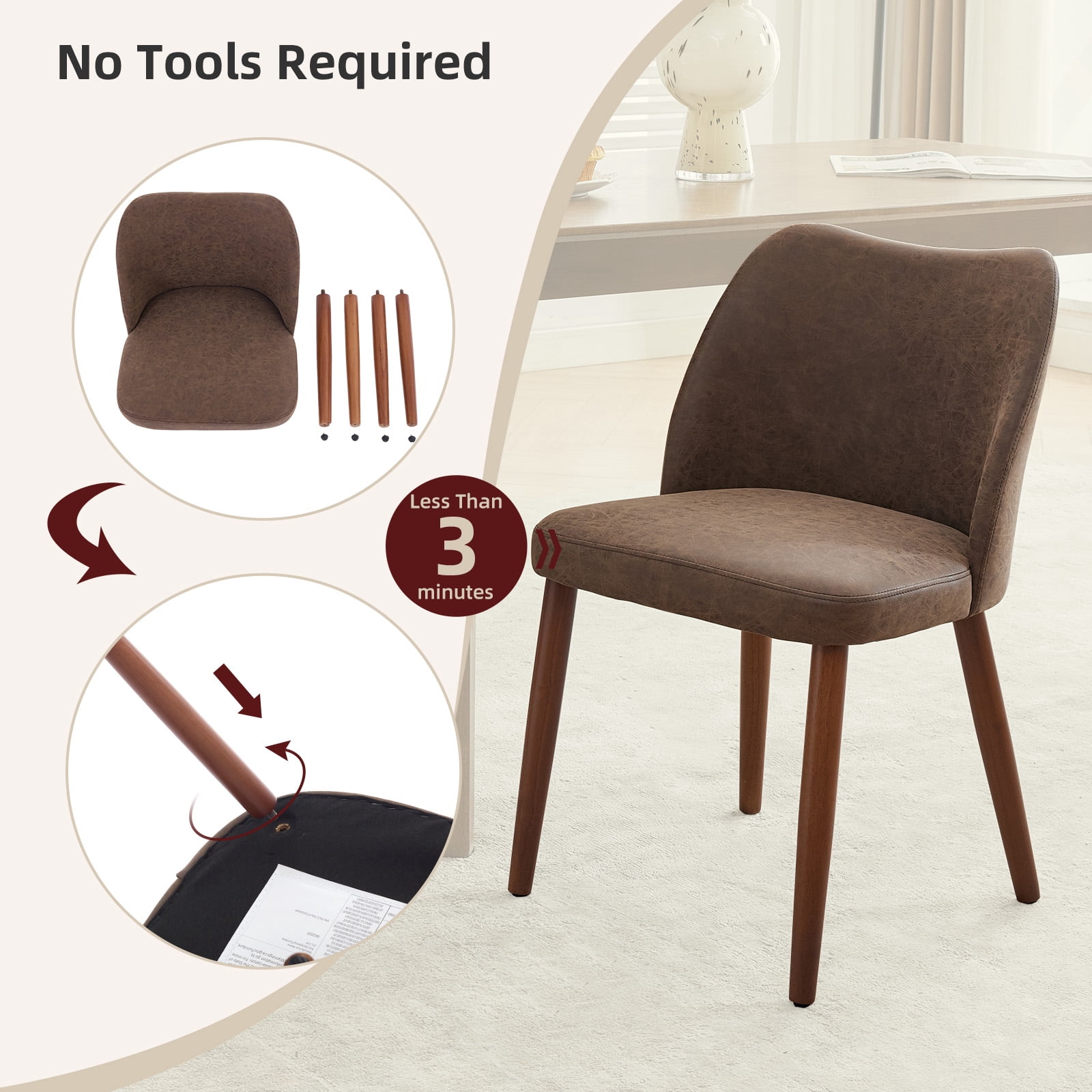 COZONY Dining Chair Set of 2, Upholstered PU Leather Dining Chairs with Wood Legs & Wing Backrest, for Dining Room or Living Room, Coffee Color
