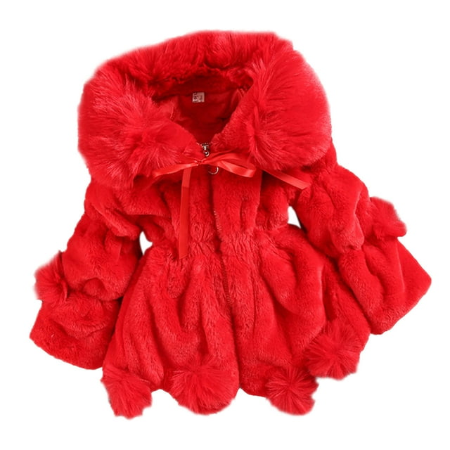 MEZZALL Enfants Tout-Petits Bébés Filles Hiver Chaud Épais Couleur Unie Manches Longues Vêtements Manteau Veste Adorable Tenue Quotidienne, Rouge, 5-6 Ans
