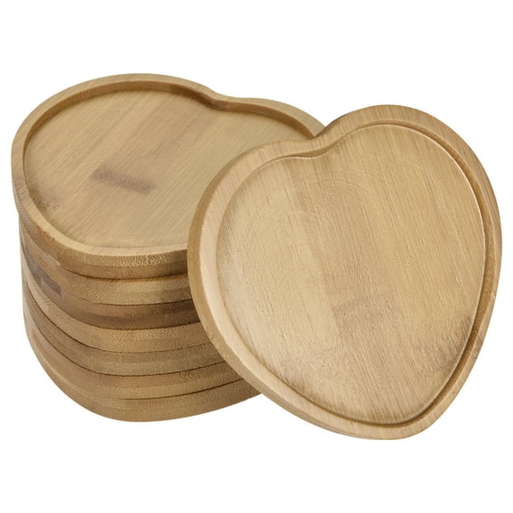Uxcell Heart-Shaped Bamboo Plant Saucer Flowerpot Drip Tray Indoor, 8 Pack