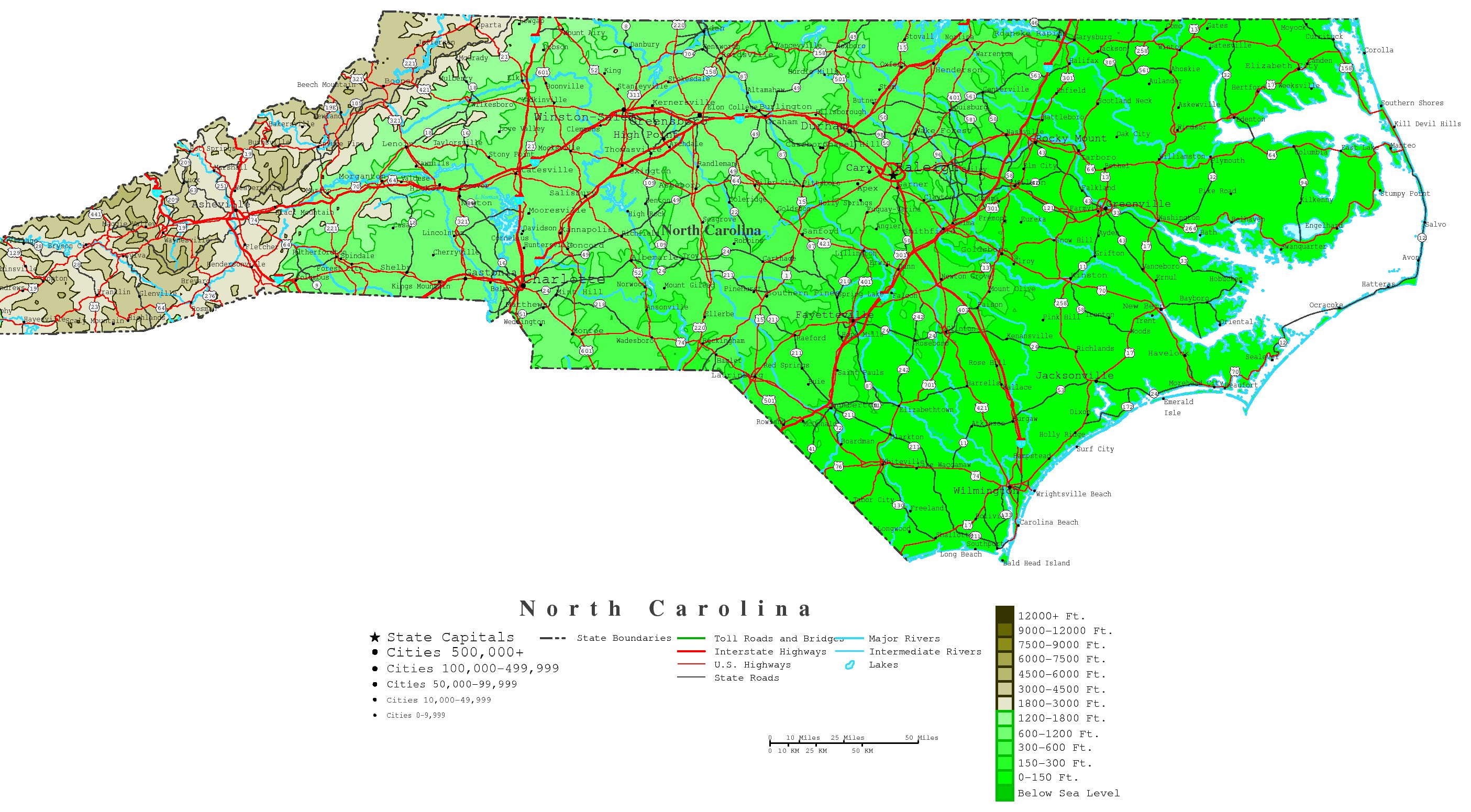 Сколько в северной каролине. Географическая карта Северной Каролины.