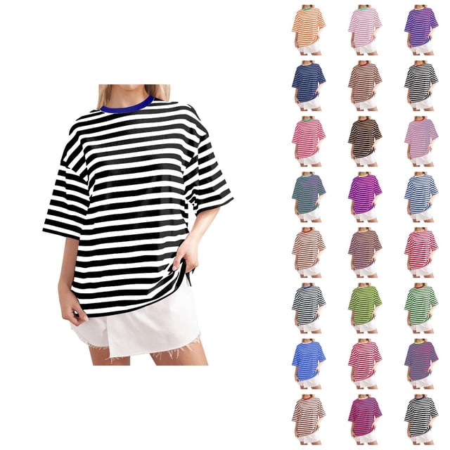 T-shirt Rayé pour Femmes 2026 Été Tendance Manches Courtes Col Rond Confortable Léger