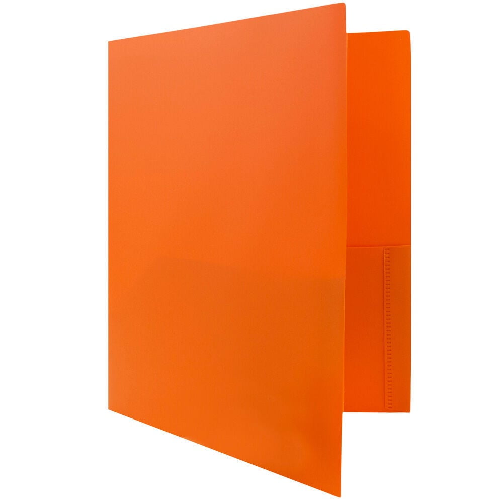 JAM Paper Plastic 2 Pocket POP Folders, School Folders, Orange, Bulk 48/Pack