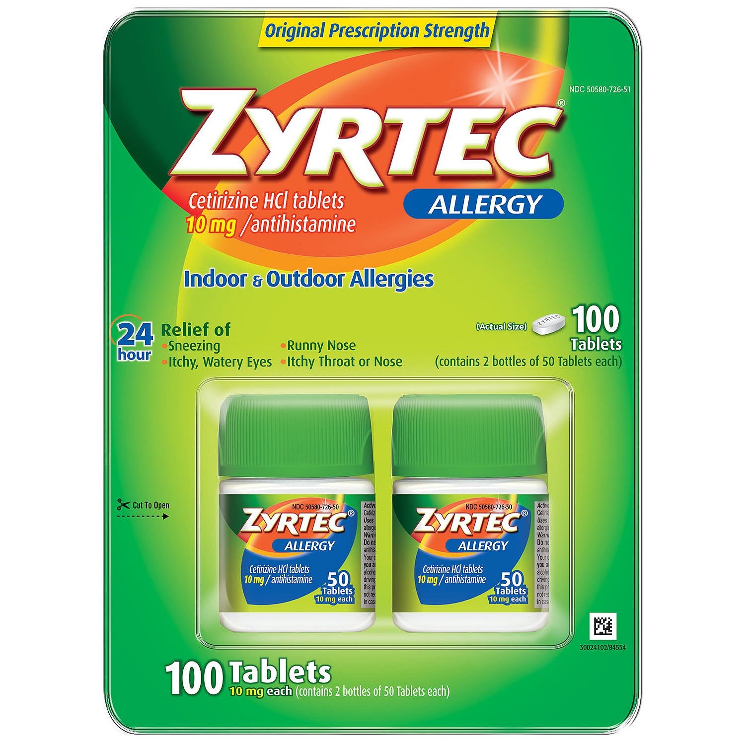 Zyrtec Allergy 10mg Tablet 50 Tablet Bottles 2 Ct Walmart 
