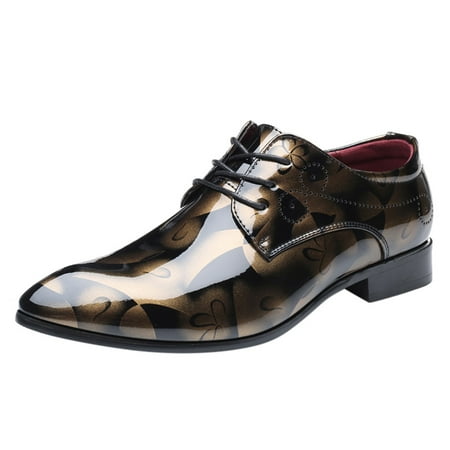 

Hueook Mens Dress Shoes Fashion Pointed Toe Bright Lace Up Leather Wedding Shoes Business Shoes Mens Sneakers
