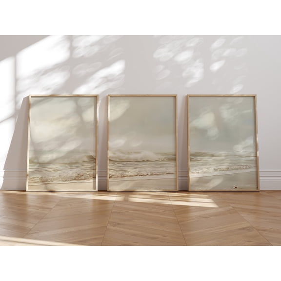 Classic Coastal Art Ocean Landscape Neutral Beach Print Beach House Wall Art Set 3 Unframed Paper Print 8x12