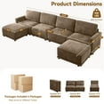 thumbnail image 2 of DOMICARE 144" Brown U-Shaped Modular Sectional Sofa with 2 Ottomans, Oversized 6 Seater Couch with Thick Chenille Cushions, Comfy Living Room Sofa, 2 of 7