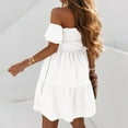 thumbnail image 6 of Fartey Womens Off The Shoulder Summer Dresses 2025 Ruffle Short Sleeve Dress Loose Flowy Smocked Tiered Swing Sundress Elastic Waist A-Line Casual Mini Dress, 6 of 7