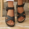 thumbnail image 2 of Rokment Women's Orthopedic Cork Footbed Platform Walking Flat Sandals Comfortable Leather Buckles Strappy Dress Sandals Arch Support Beach Summer Casual Footwear Black Size 6, 2 of 6