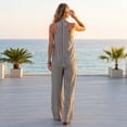 thumbnail image 7 of Womens Linen 2 Piece Sets Striped Casual Minimalist Halter Neck Top and High Waisted Wide Leg Pants Travel Matching Sets, 7 of 7
