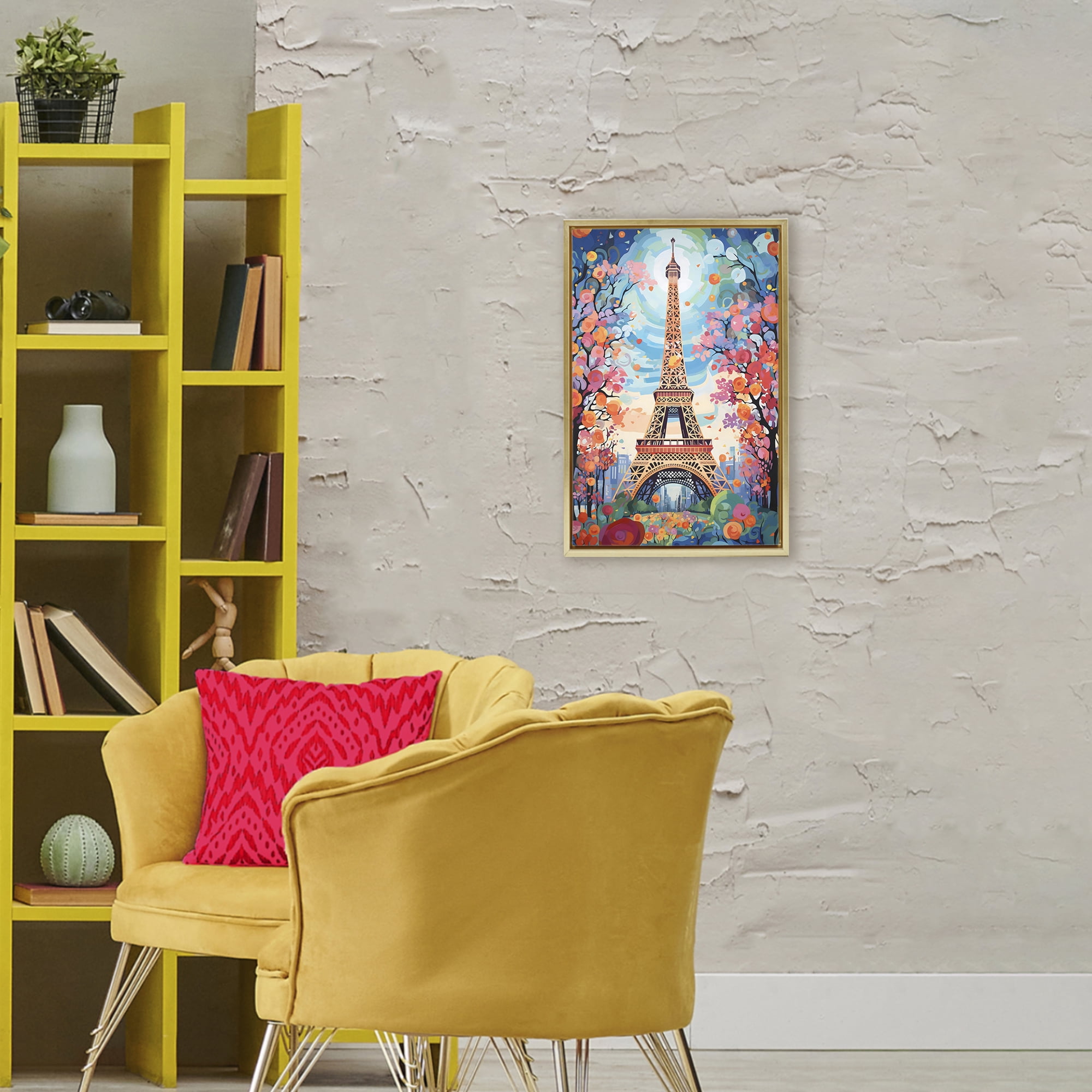Stupell Industries Eiffel Tower Nighttime Bloom Gold Framed Floater Canvas Wall Art, design by Creative Studio