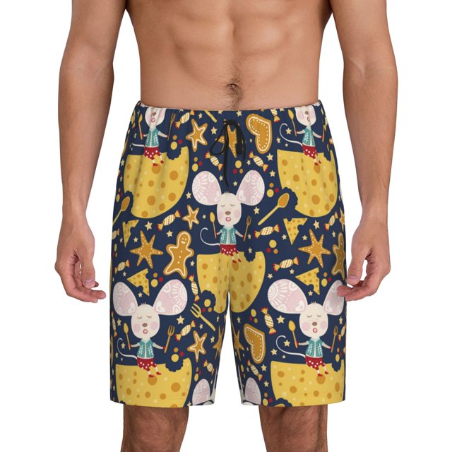 Fotbe Mouse Cheese Pantalones Cortos de Pijama para Hombre, Ropa de Dormir, Pantalones de Pijama Cortos para Hombre-Medium