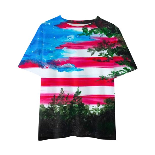 Gibobby Blusas Manga Larga Para Niñas Camisetas para niños pequeños, camisetas con estampado gráfico 3D del 4 de julio, camisetas de manga corta a la moda para niños y niñas (Morado, 7-8 Años)