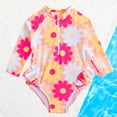 thumbnail image 4 of NAISIBABY Toddler Girls One-Piece Swimsuit, Floral Prints Long Sleeve Rash Guard Swimwear Beach Sport Bathing Suit Yellow 1T, 4 of 7
