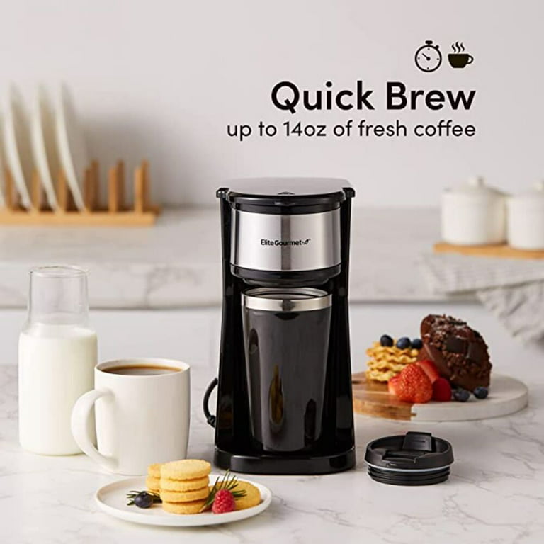 Elite Gourmet Single Personal Coffee Maker withSS Travel Mug 