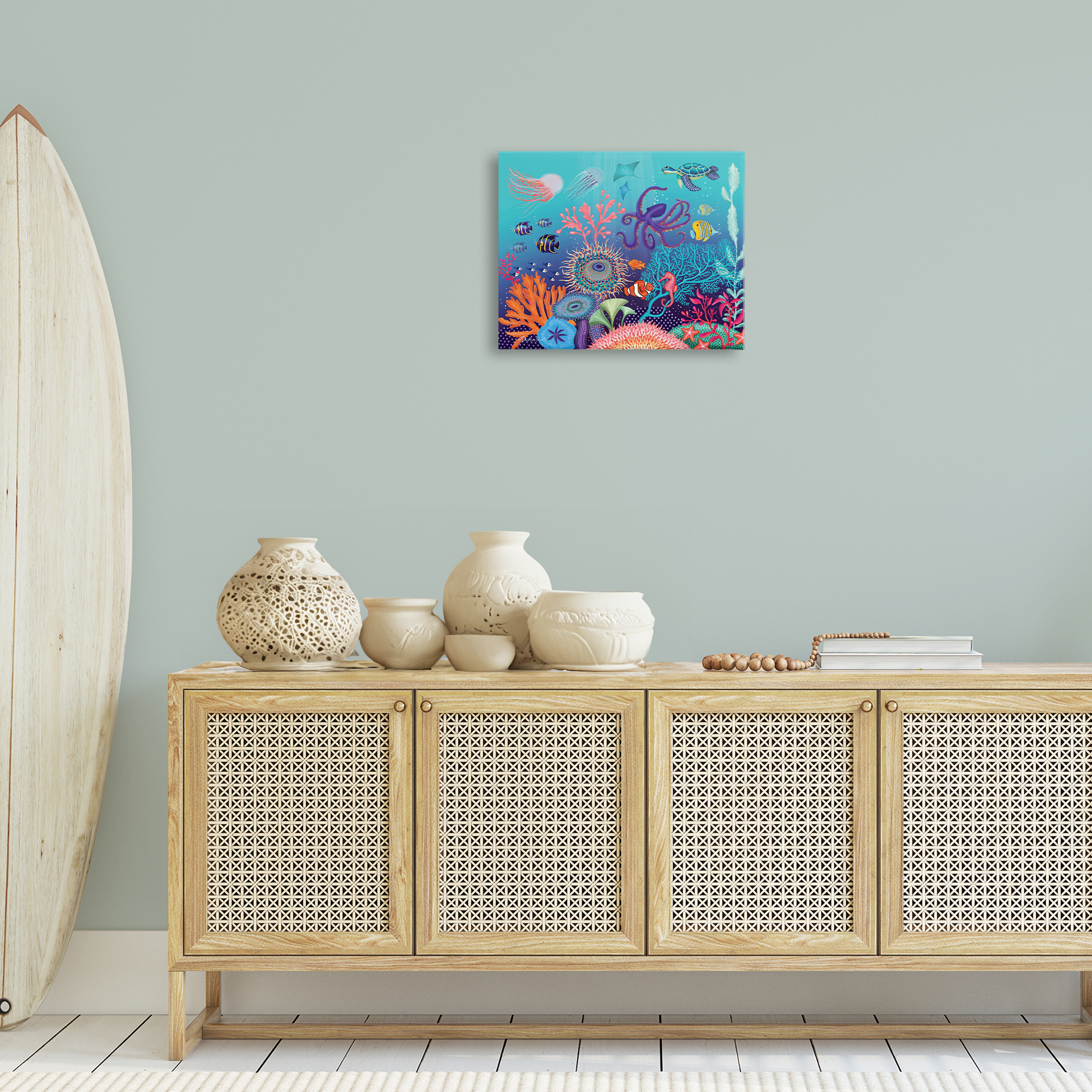 Stupell Industries Magical Underwater Reef Nautical & Beach Painting Wrapped Canvas Art Print Wall Art, 16 x 20