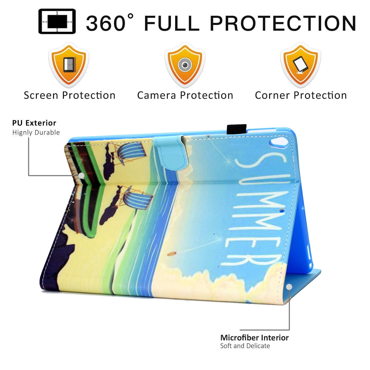 iPad Pro 10.5 Inch Case, Allytech Slim Lightweight Folio Kickstand Mutiple Angle Stand Auto Sleep Wake Smart Cover with Cards & Pencil Holder Wallet Case Cover for Apple iPad Pro 10.5", Summer Beach