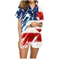 thumbnail image 7 of Fewfanhot Women's AmericanFlag Print Pajamas Set, 2 Piece Button Down Short Sleeve Top and Shorts Loungewear, Soft Breathable Sleepwear for Women, 7 of 7