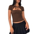 thumbnail image 1 of xiaxaixu Women T-shirt , Hauts d'Été à Manches Courtes et Col Rond Ajouré pour Fête Quotidienne, 1 of 9