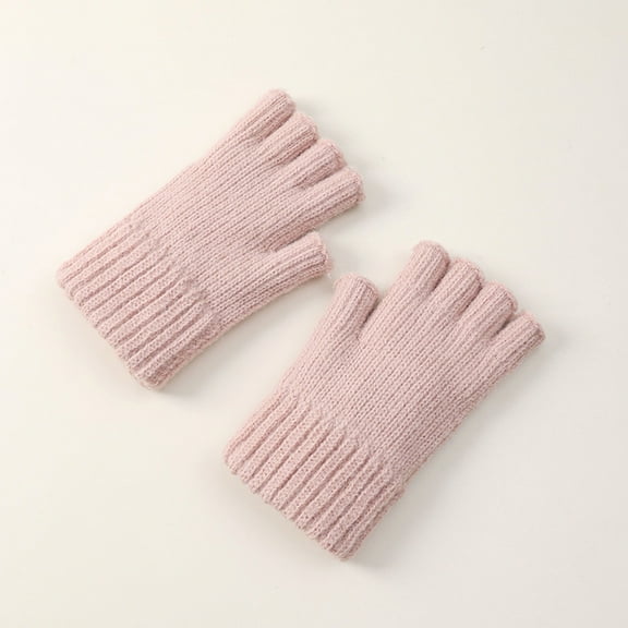 Dyfzdhu Womens Fingerless Gloves Fall Winter Thickened Warm Cold Knitted Exposed Finger Knitted Gloves