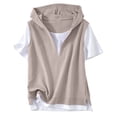 thumbnail image 5 of Feancey Womens Short Sleeve Hoodie Sweatshirts 2 In 1 V Neck Side Split Pullover Tops Color Block Casual Lightweight Hooded Sweatshirt for Office Daily Wear Khaki M, 5 of 8