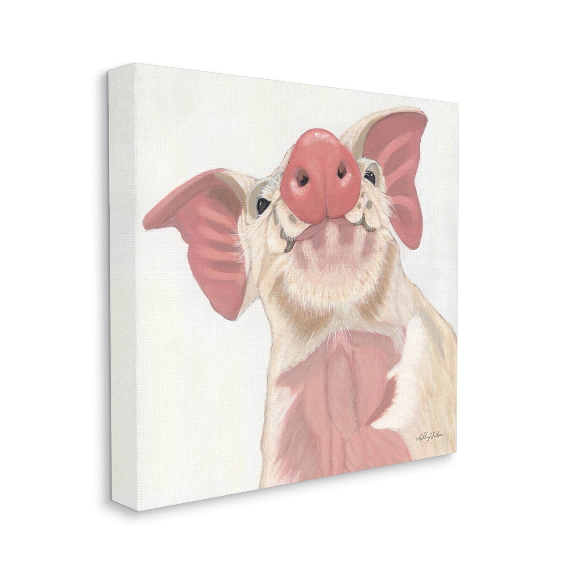 Stupell Industries Pink Pig Snout Adorable Farm Hog Painting, 17 x 17,Design by Ashley Justice