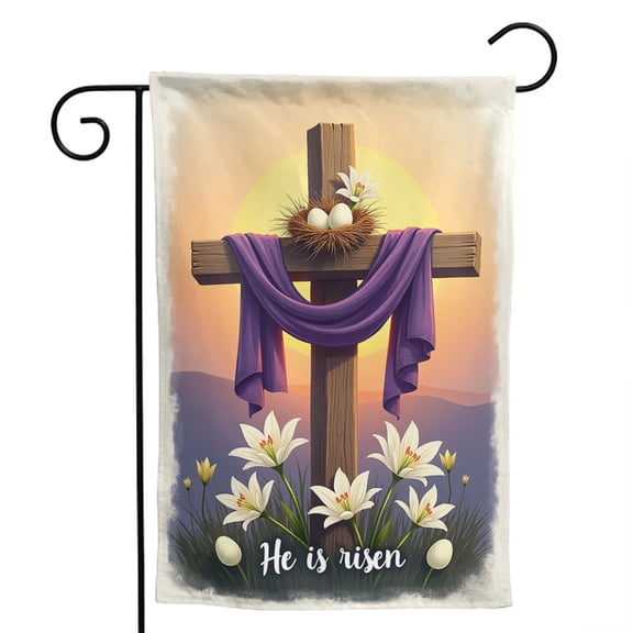 He Is Risen Easter Cross Polyester Garden Flag 12.5x18 Inch - Double-Sided Christian Faith Farmhouse Yard & Porch Decor Seasonal Yard Outdoor Flag